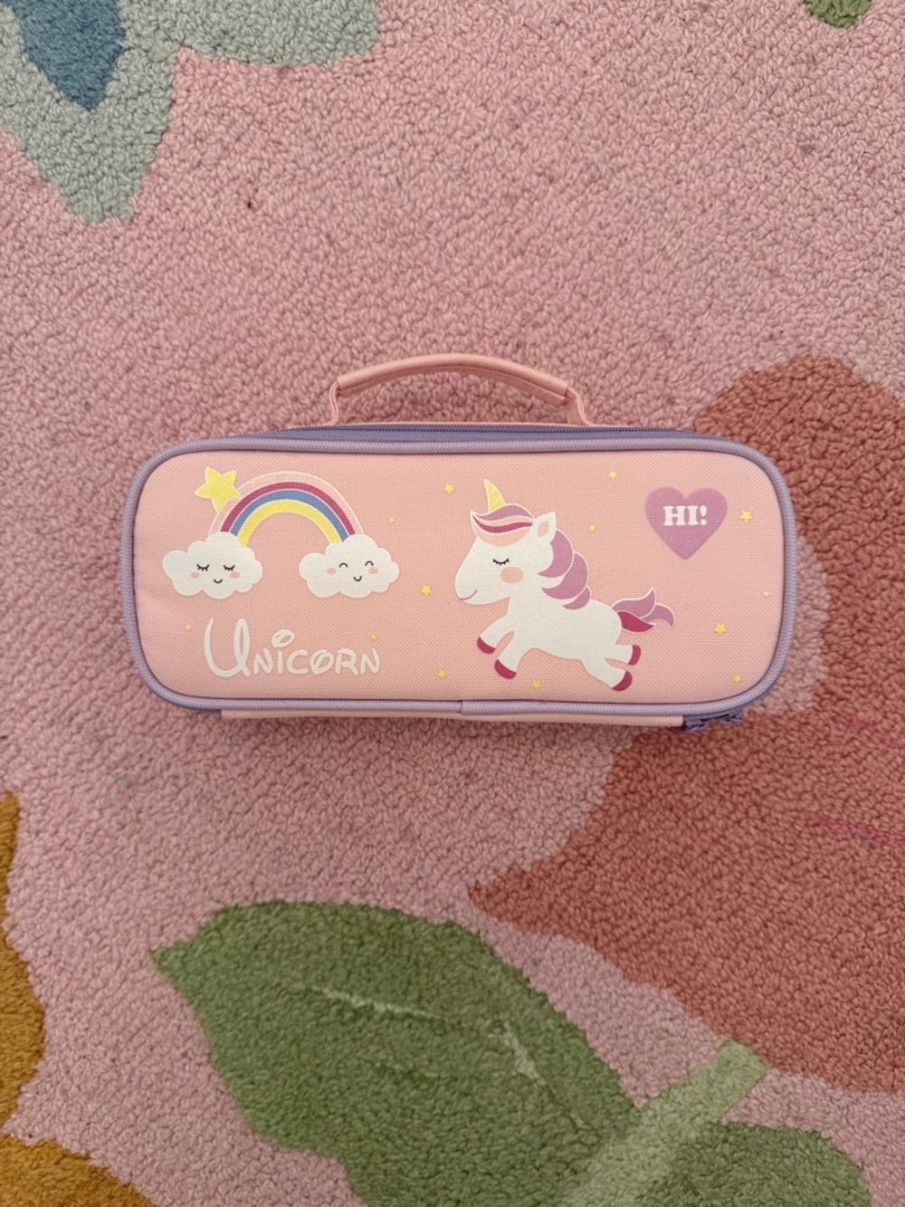 Unicorn Pink Kids Pencil Case with Handle